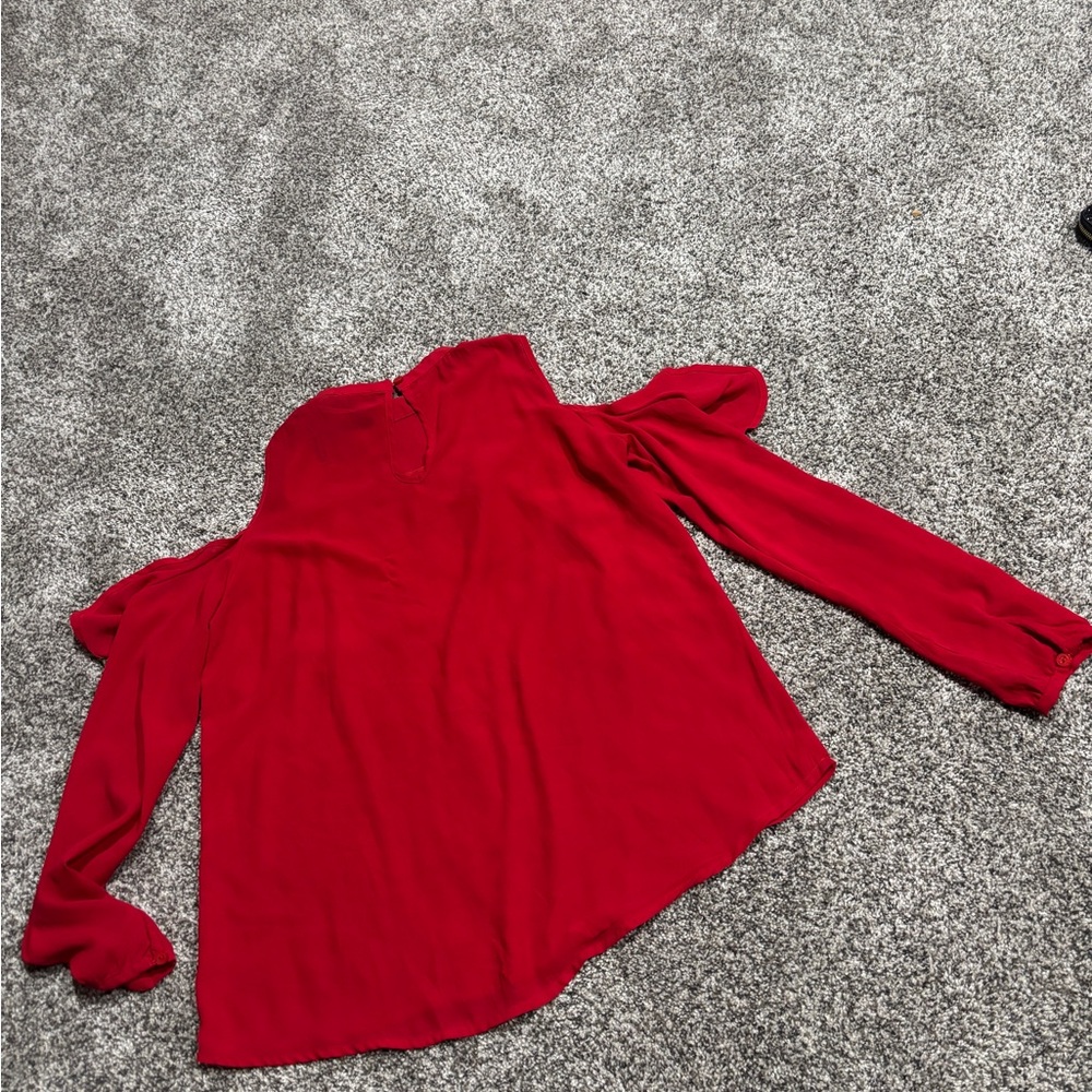 rue21 Red Cold-Shoulder Ruffle Top - Picture 3 of 5